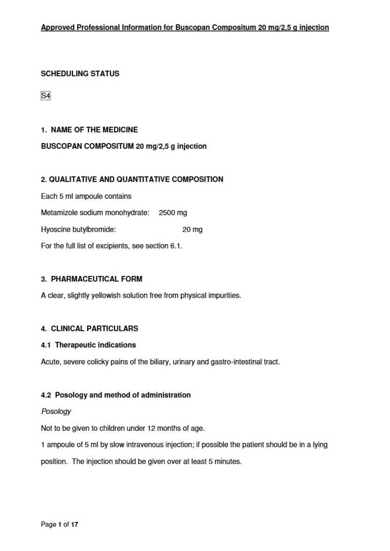 Buscopan Co 20 mg/2.5 g Injection package insert preview