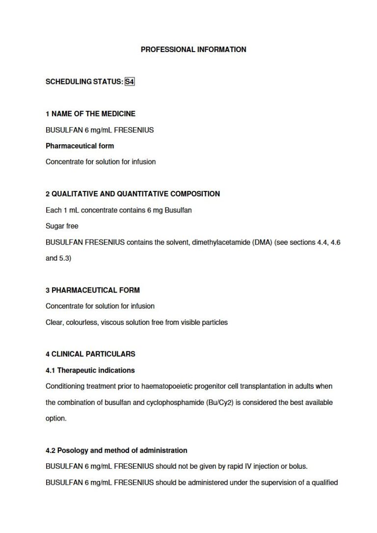 Busulfan 6mg Fresenius Injection package insert preview
