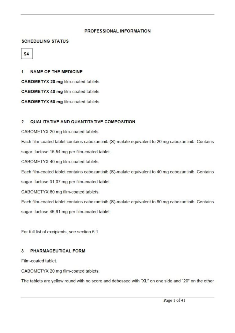 Cabometyx Tbalets package insert preview