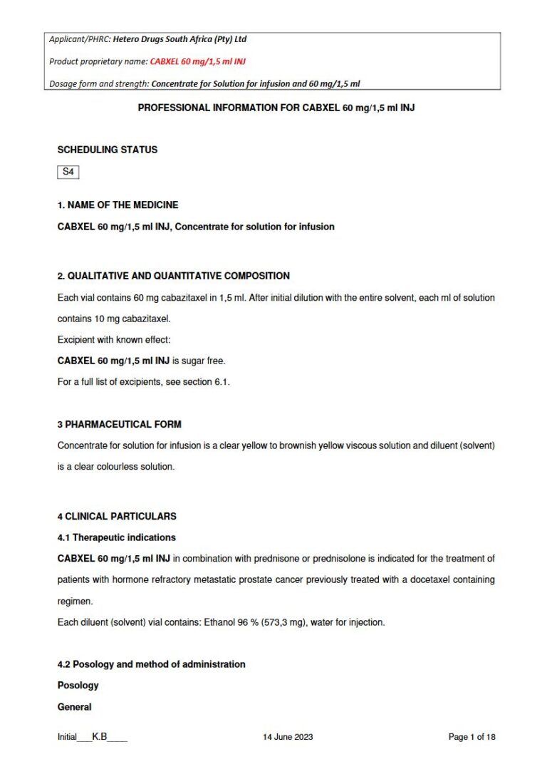 Cabxel 60 mg Injection package insert preview
