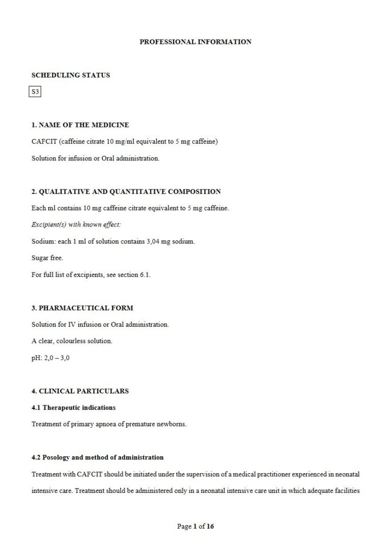 Cafcit 5 mg Solution package insert preview