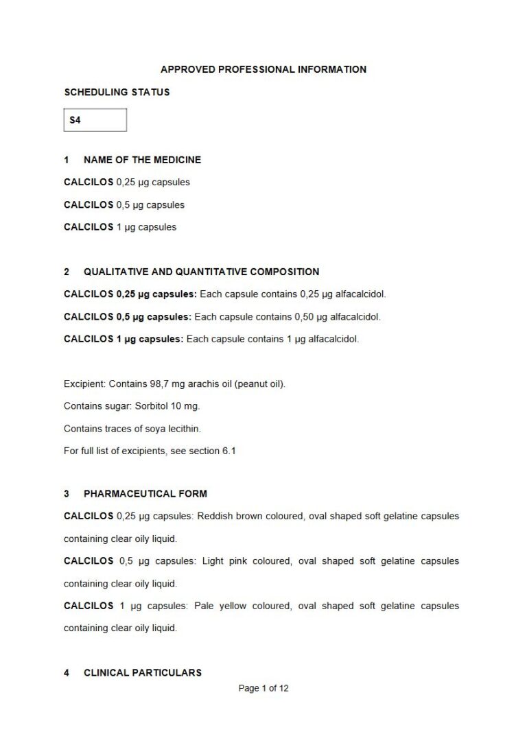 Calcilos 0,25μg/0,5 μg/1 μg Capsules package insert preview