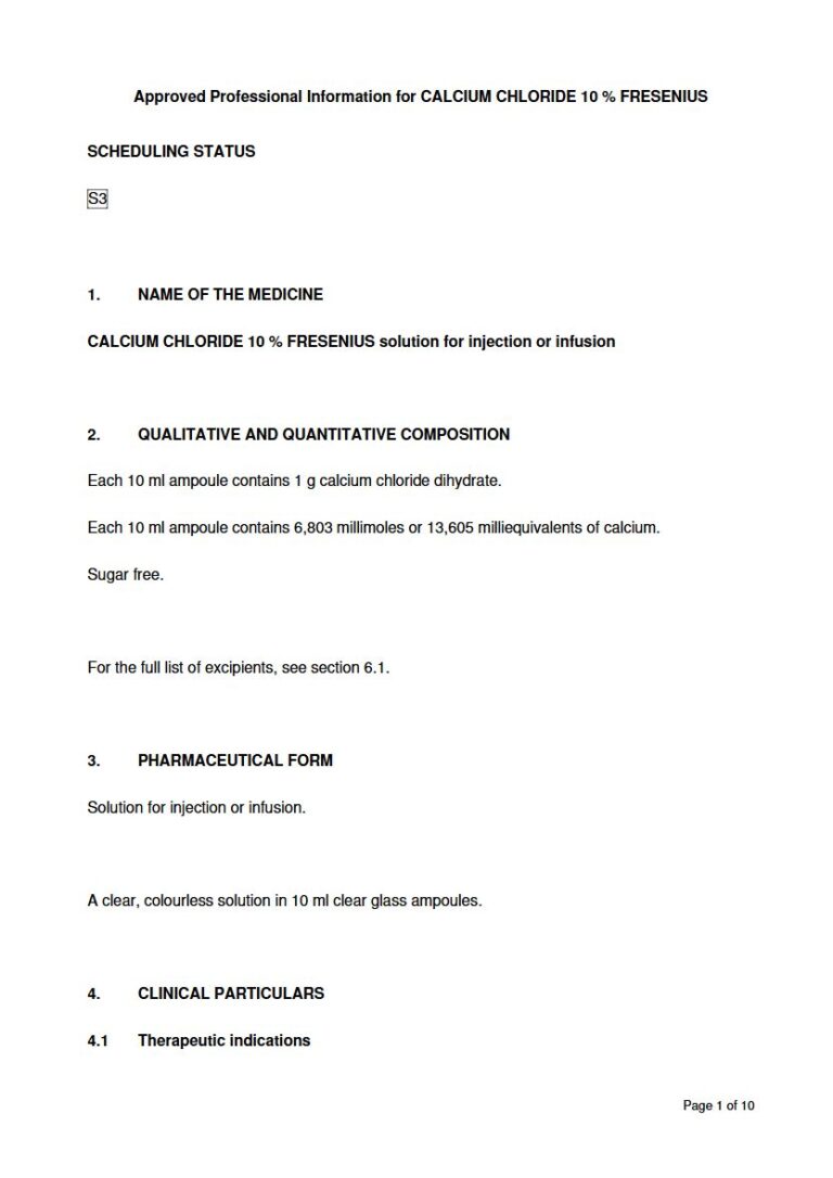 Calcium Chloride 10 % Fresenius 10 ml Solution package insert preview