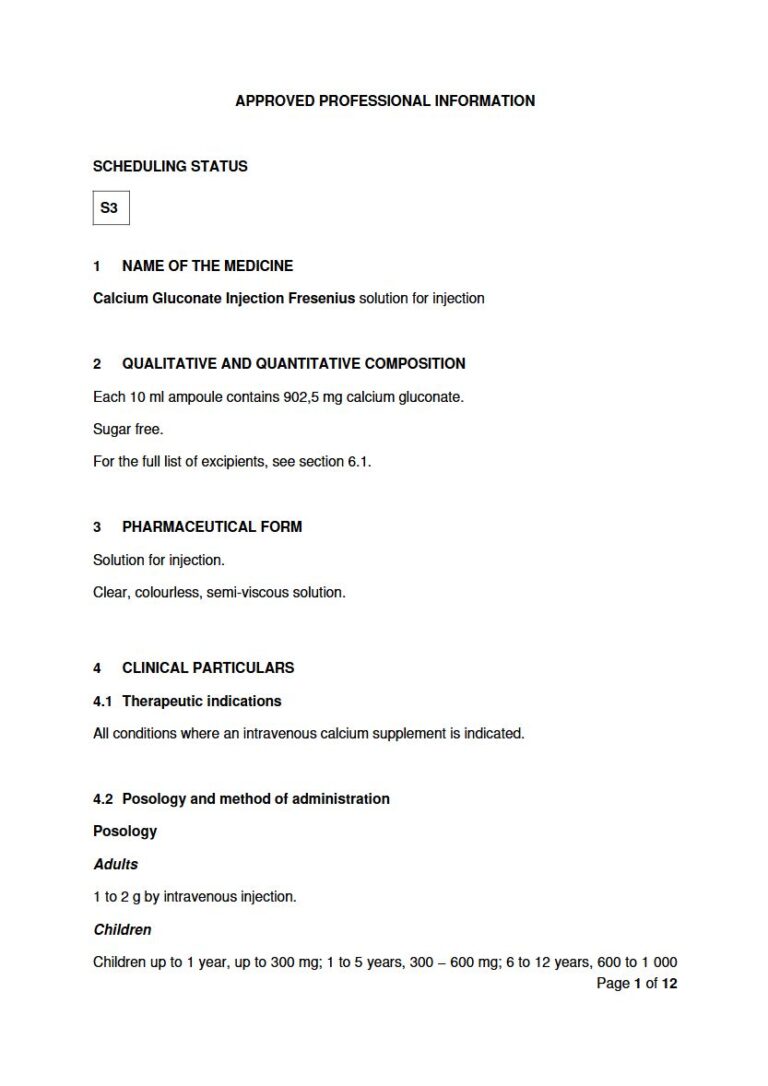 Calcium Gluconate Injection Fresenius package insert preview