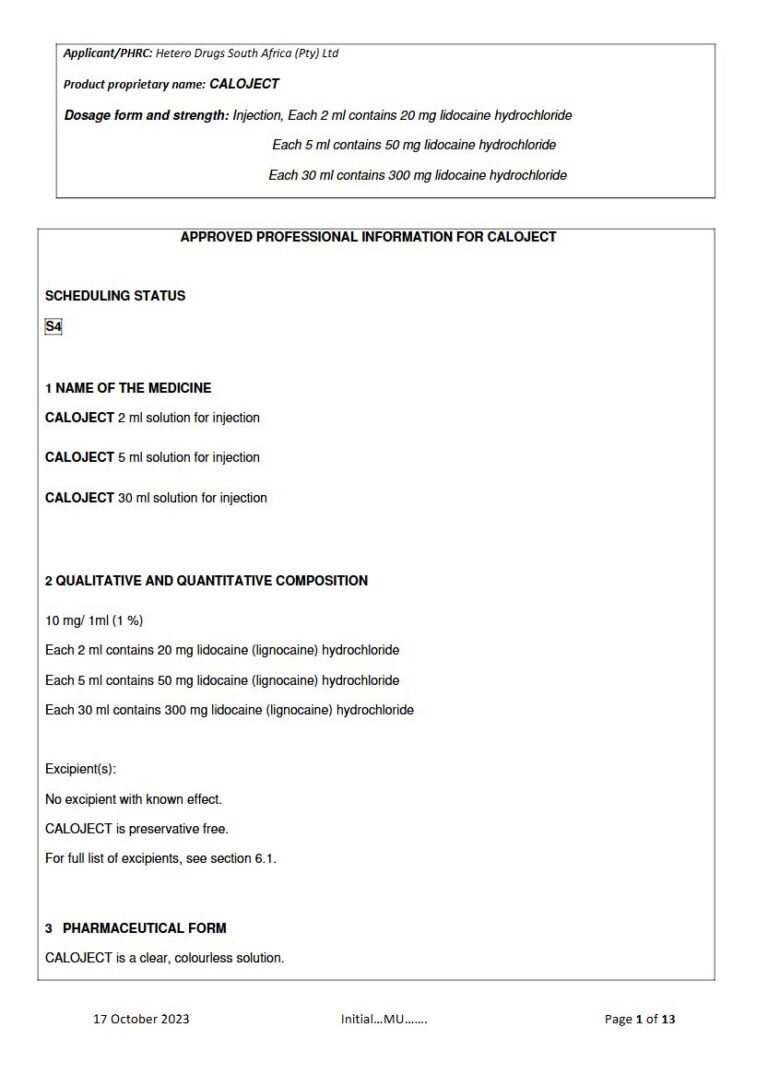 Caloject Solution package insert preview