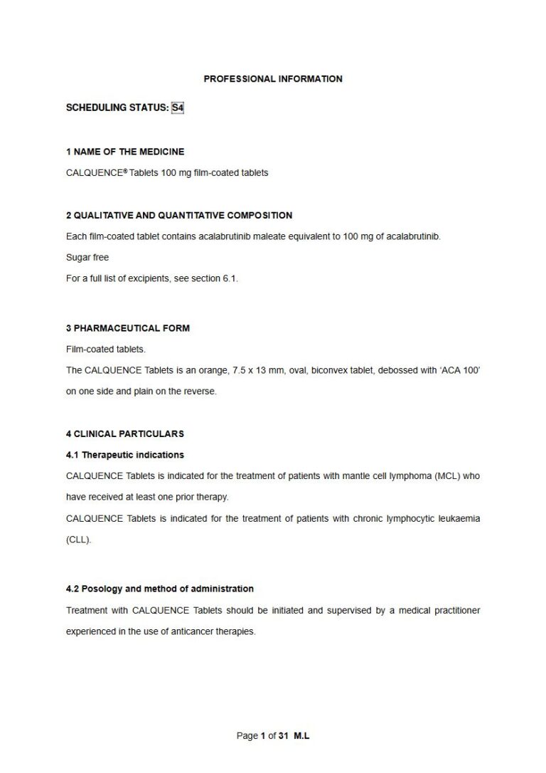 Calquence 100mg Capsule package insert preview