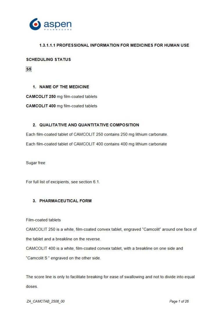 Camcolit Tablets package insert preview