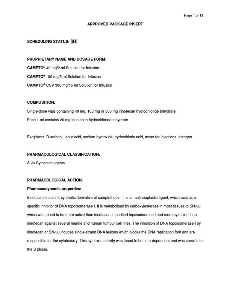 Campto Infusion package insert preview