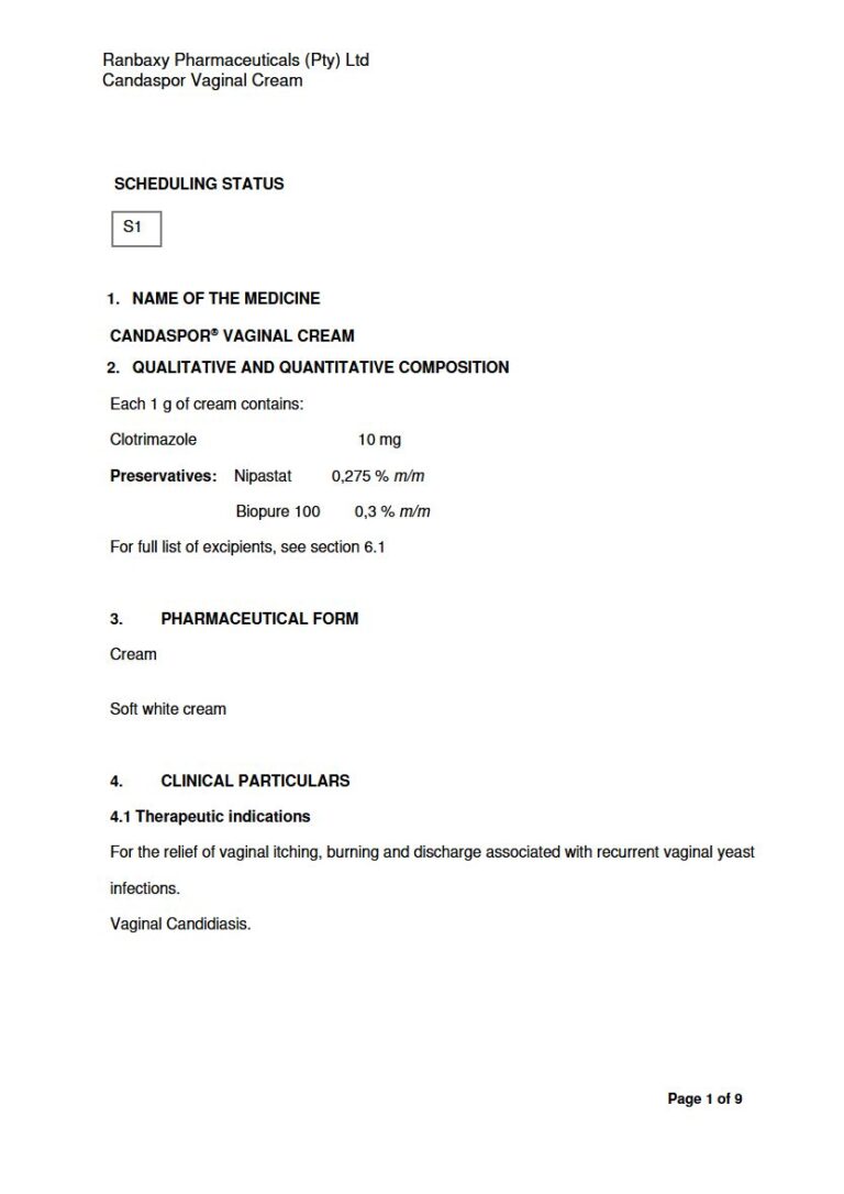 Candaspor Vaginal Cream package insert preview