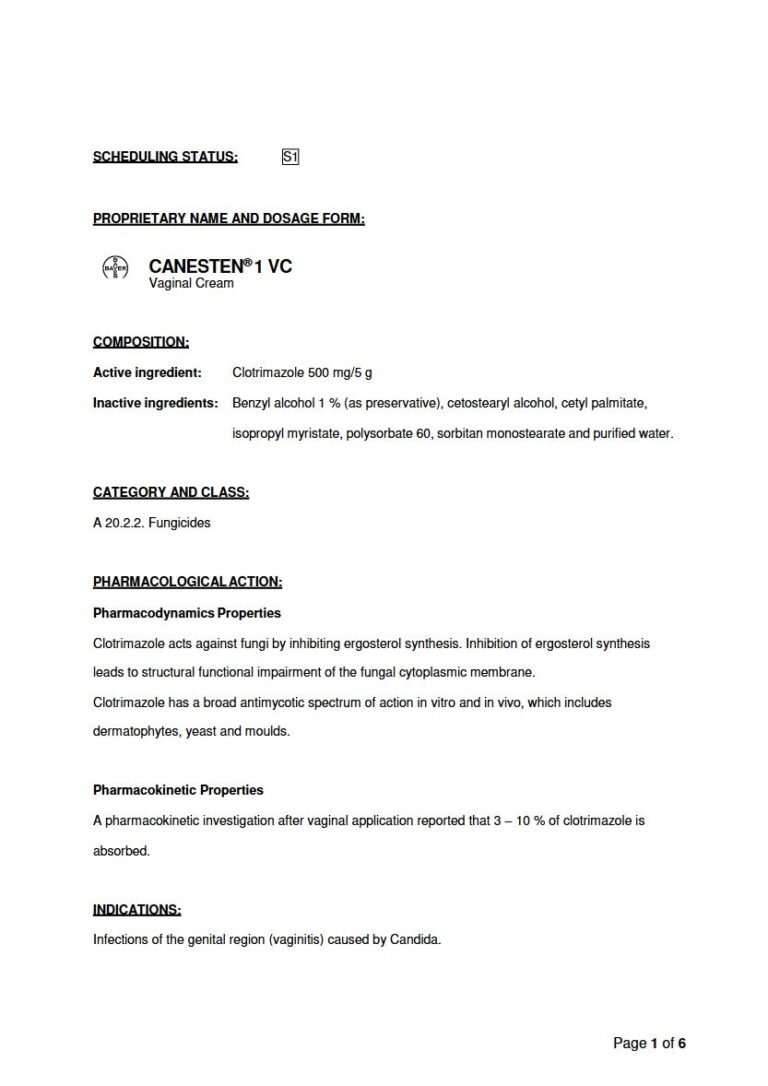 Canesten 1 Vc 500mg / 5g Vaginal Cream package insert preview