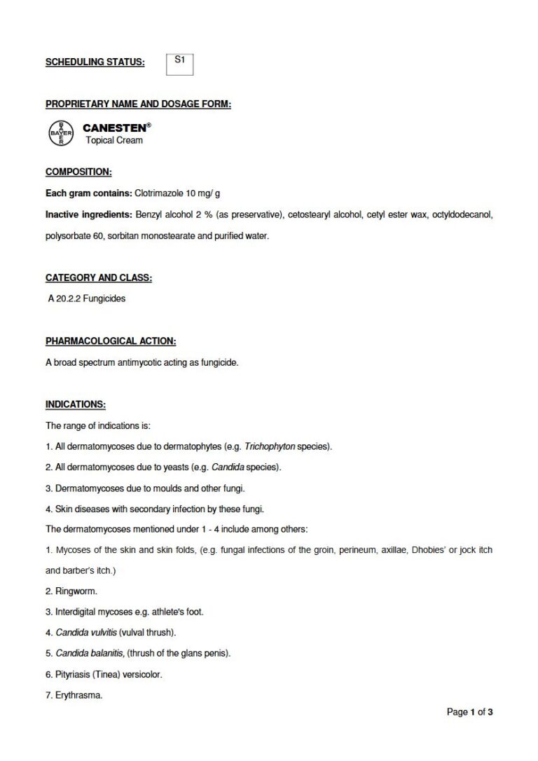 Canesten 10mg / 1g Topical Cream package insert preview