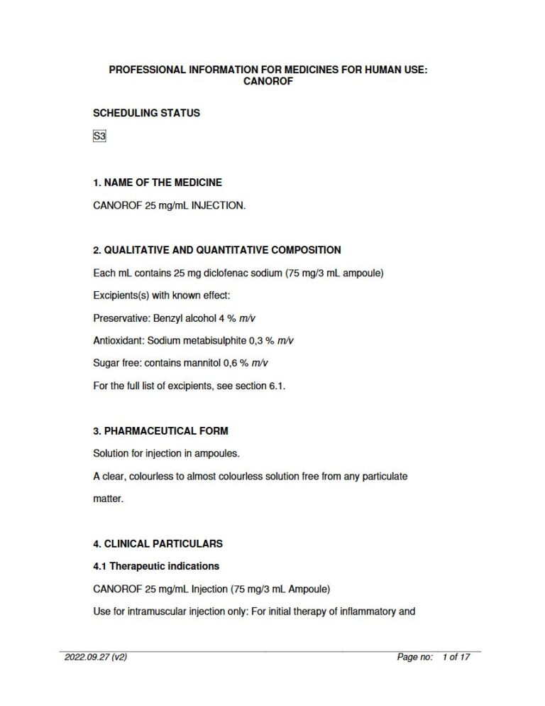Canorof 25 mg Injection package insert preview