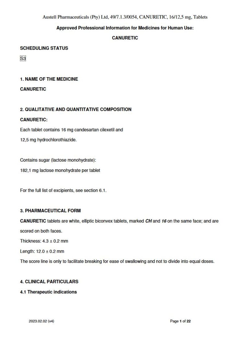 Canuretic 16/12,5 mg, Tablets package insert preview