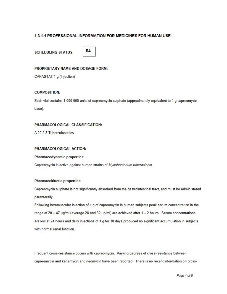 Capastat 1g Injection package insert preview