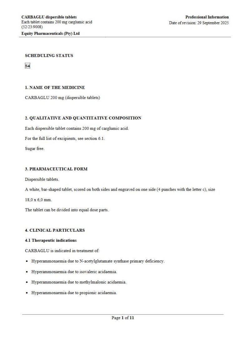 Carbaglu 200 Mg Dispersible Tablets package insert preview