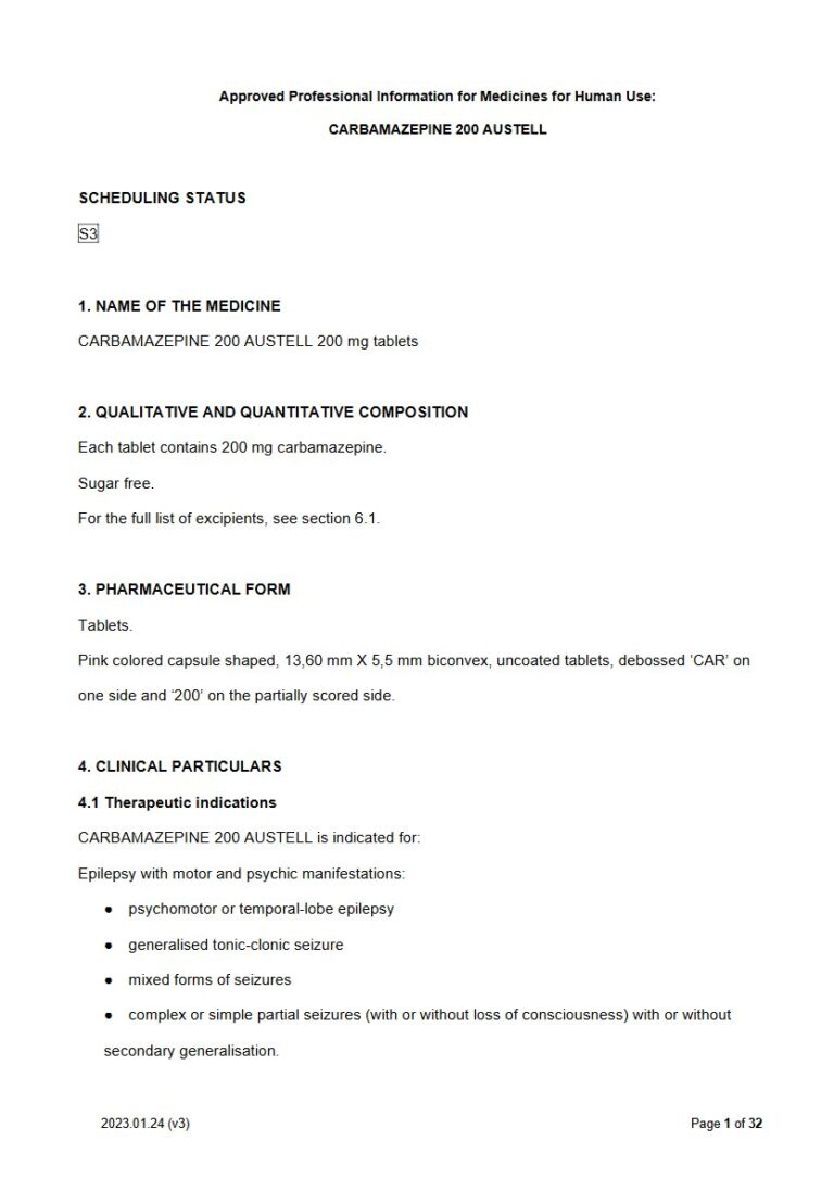 Carbamazepine 200 Austell 200 mg Tablet package insert preview
