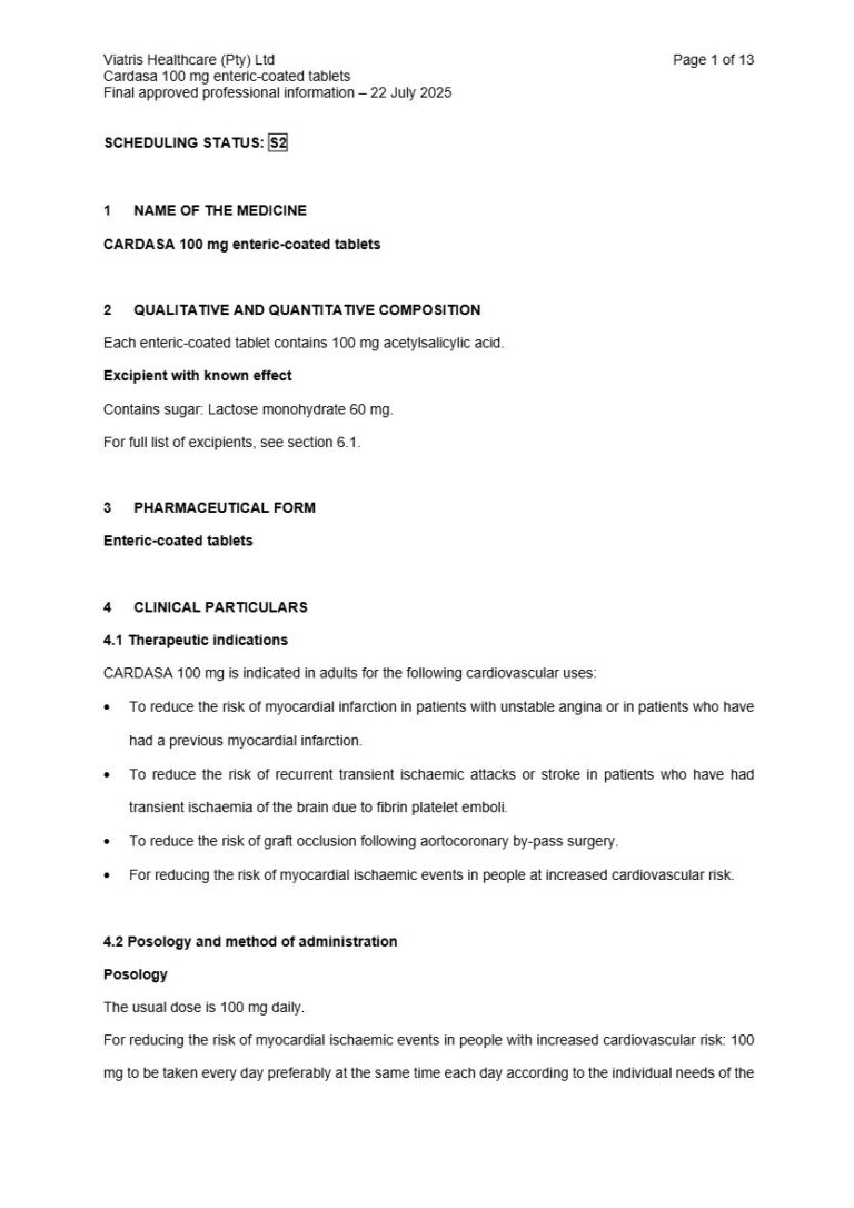 Cardasa 100 Mg Tablets package insert preview