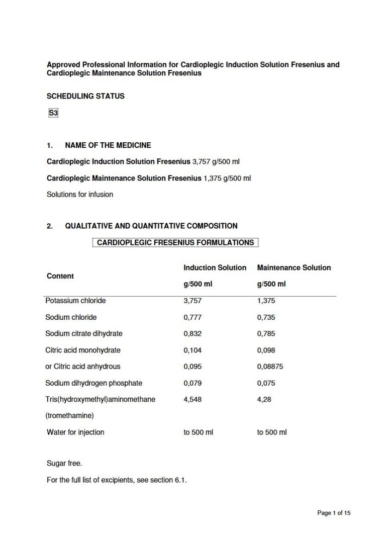 Cardioplegic Induction 3.757 g/1.375 g/500 ml Solution package insert preview