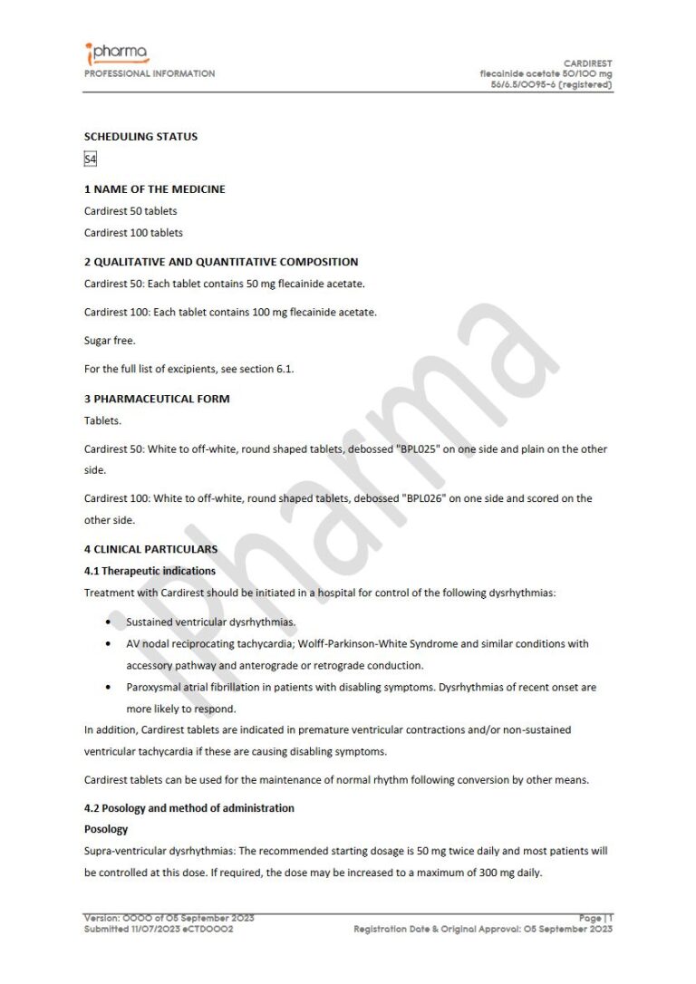 Cardirest 50 & 100 50 mg, 100 mg Tablet package insert preview