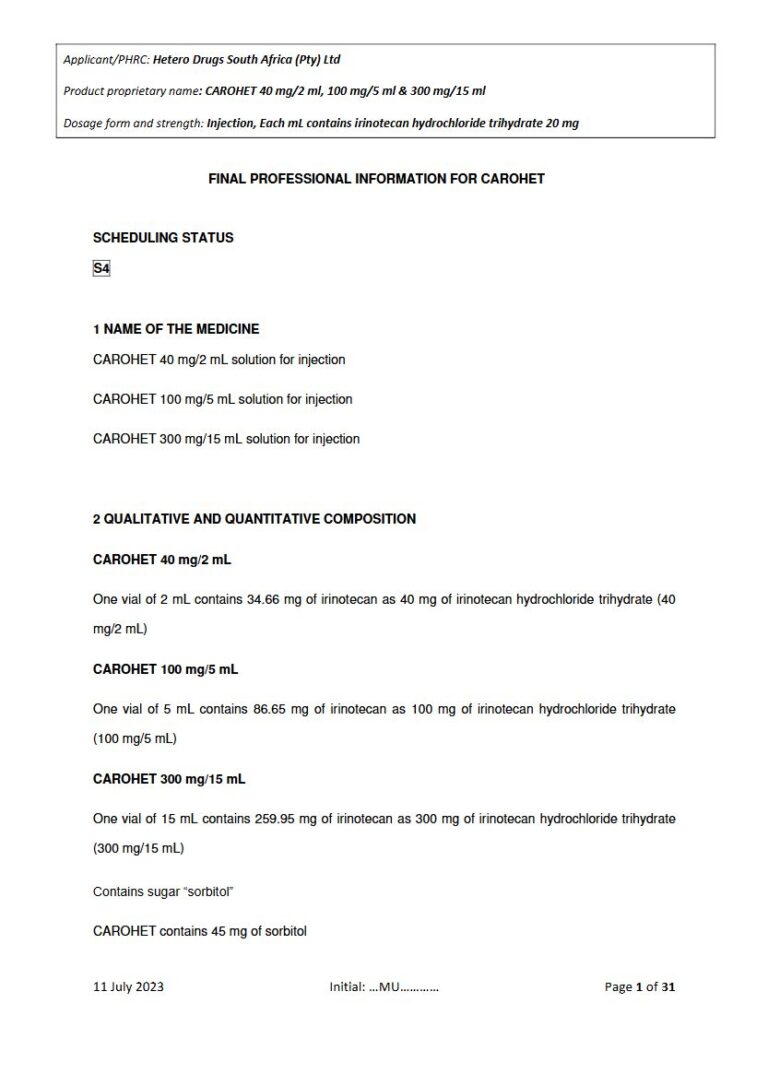 Carohet 40 Mg/2 Ml/100 Mg/5 Ml/300 Mg/15 Ml Solution package insert preview