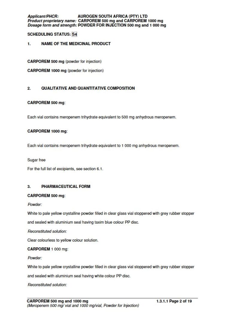 Carporem 500 Mg/1000 Mg/000 mg Injection package insert preview