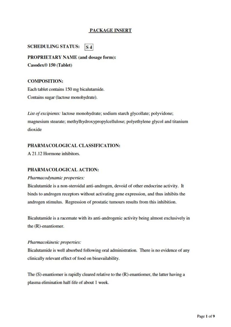 Casodex 150mg Tablet package insert preview