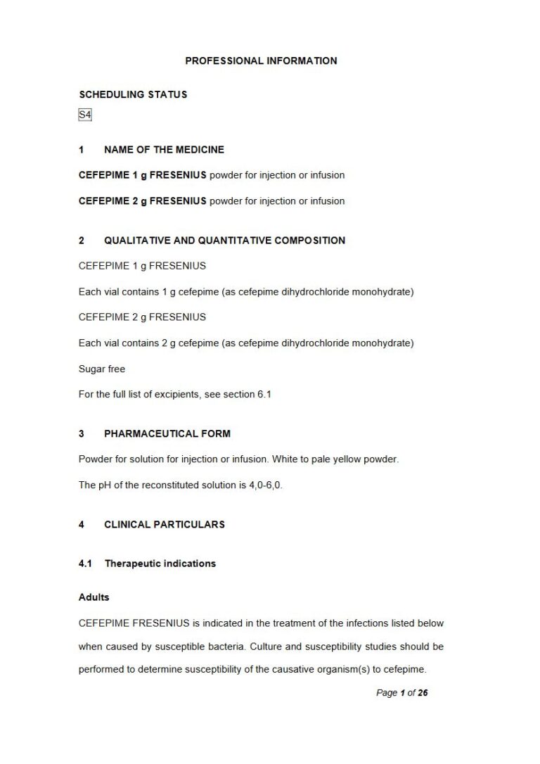 Cefepime 1 G/2 G Solution package insert preview