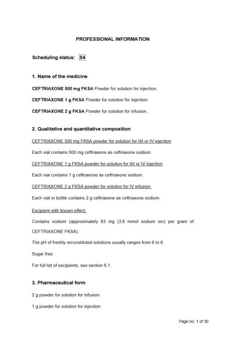 Ceftriaxone 500 Mg/1 G/2 G Solution package insert preview