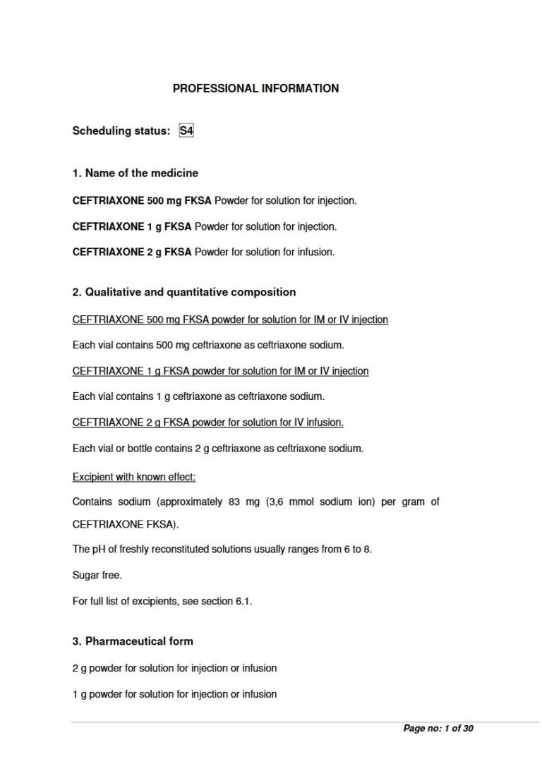Ceftriaxone Fksa 500 mg/1 g/2 g Solution package insert preview
