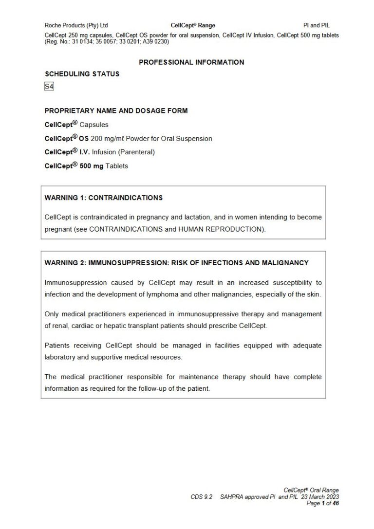 Cellcept Oral / Cellcept Iv 250 mg/1.5 g/1 g Tablets package insert preview