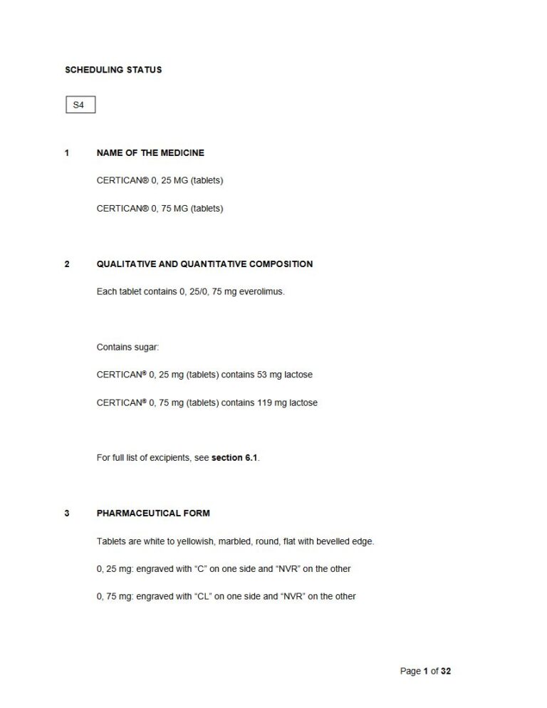 Certican 0,25 mg / 0, 75 mg Tablet. package insert preview