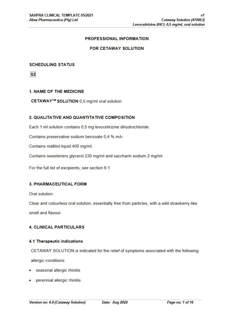 Cetaway 0.5mg/ml ORAL SOLUTION package insert preview