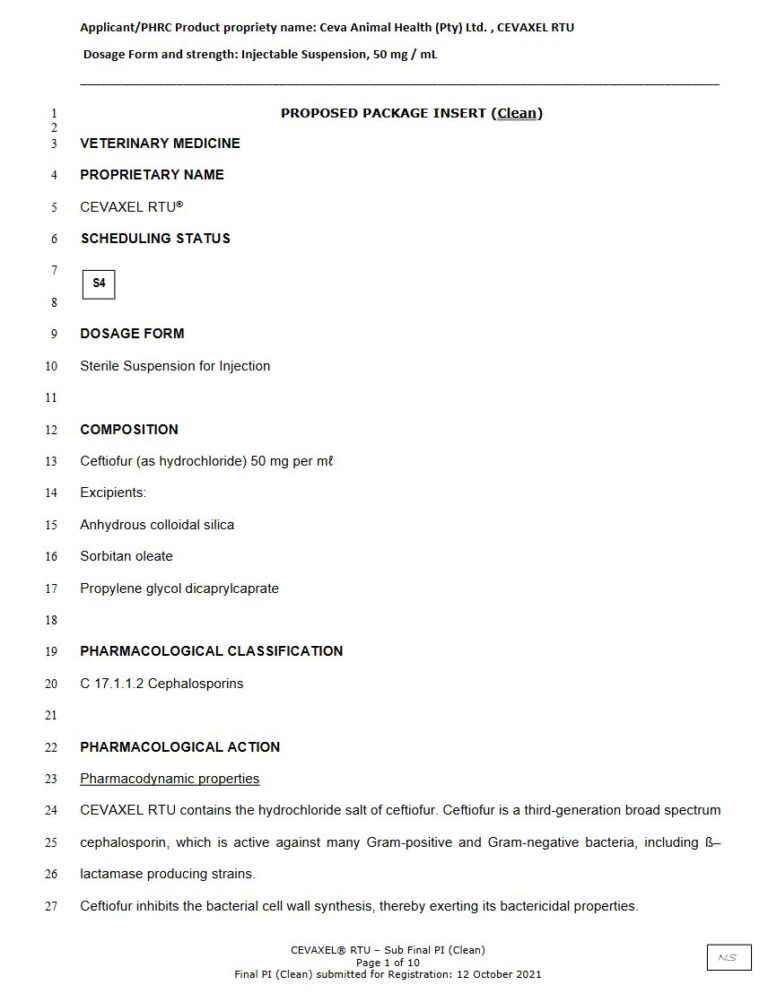 Cevaxel Rtu 50 mg Injectable Suspension package insert preview