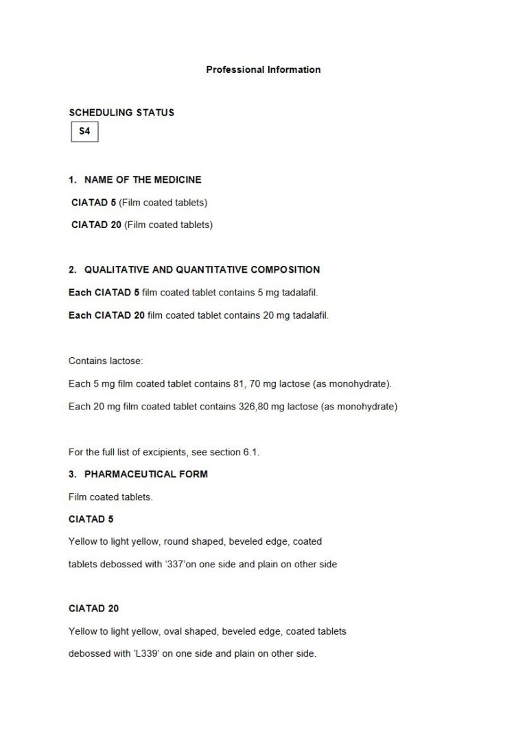 Ciatad 5 mg, 20 mg FC tablets. package insert preview
