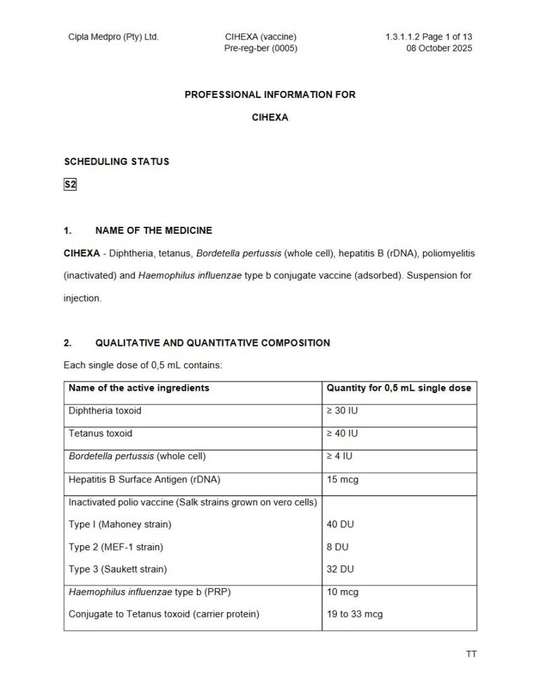 Cihexa ≥ 30 IU/40 IU/4 IU/15 mcg/10 mcg Suspension package insert preview