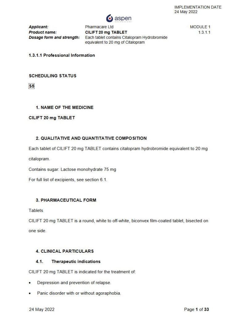 Cilift 20 Mg Tablets package insert preview