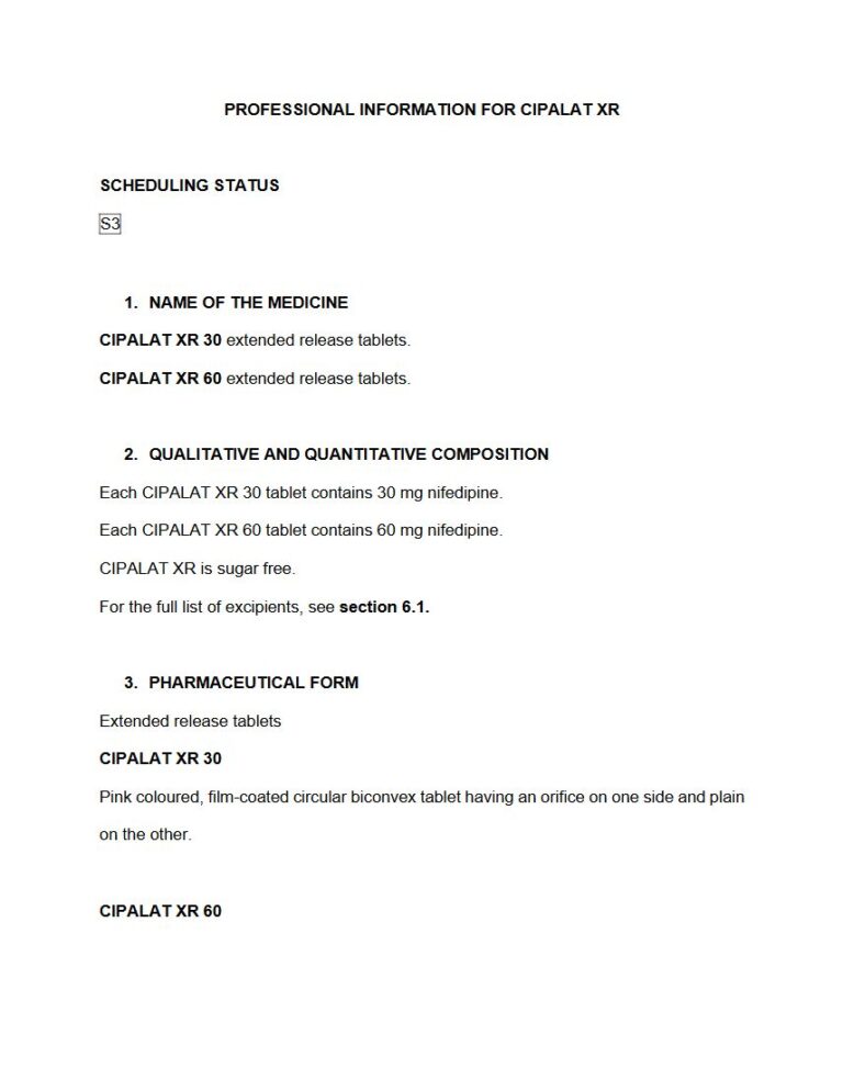 Cipalat XR 30 mg, 60 mg XR tablets package insert preview