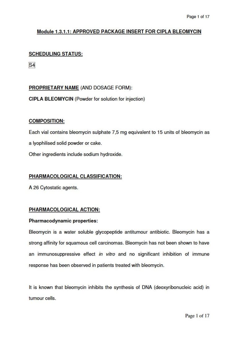 Cipla Bleomycin 7.5mg Injection package insert preview