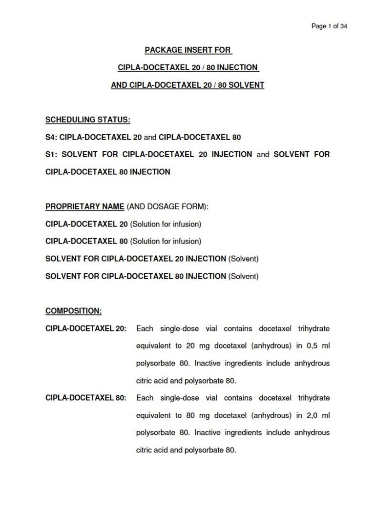 Cipla Docetaxel 20mg. 80mg Injection package insert preview
