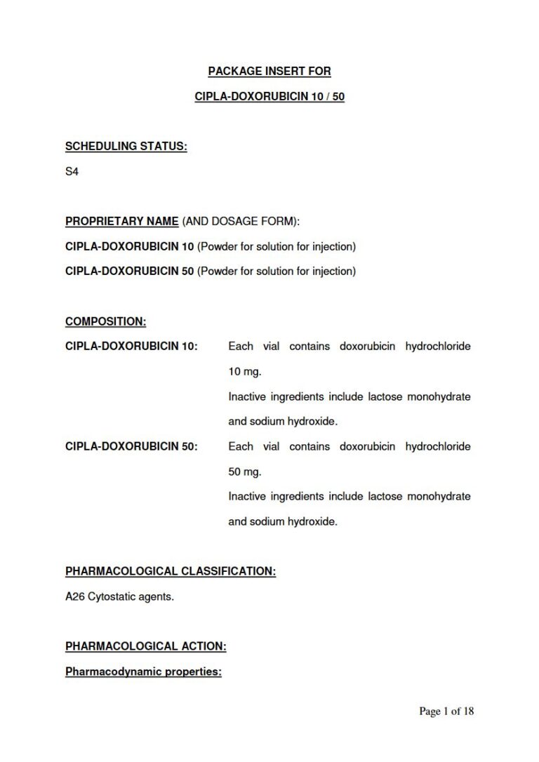 Cipla Doxorubicin 10mg. 50mg Injection package insert preview