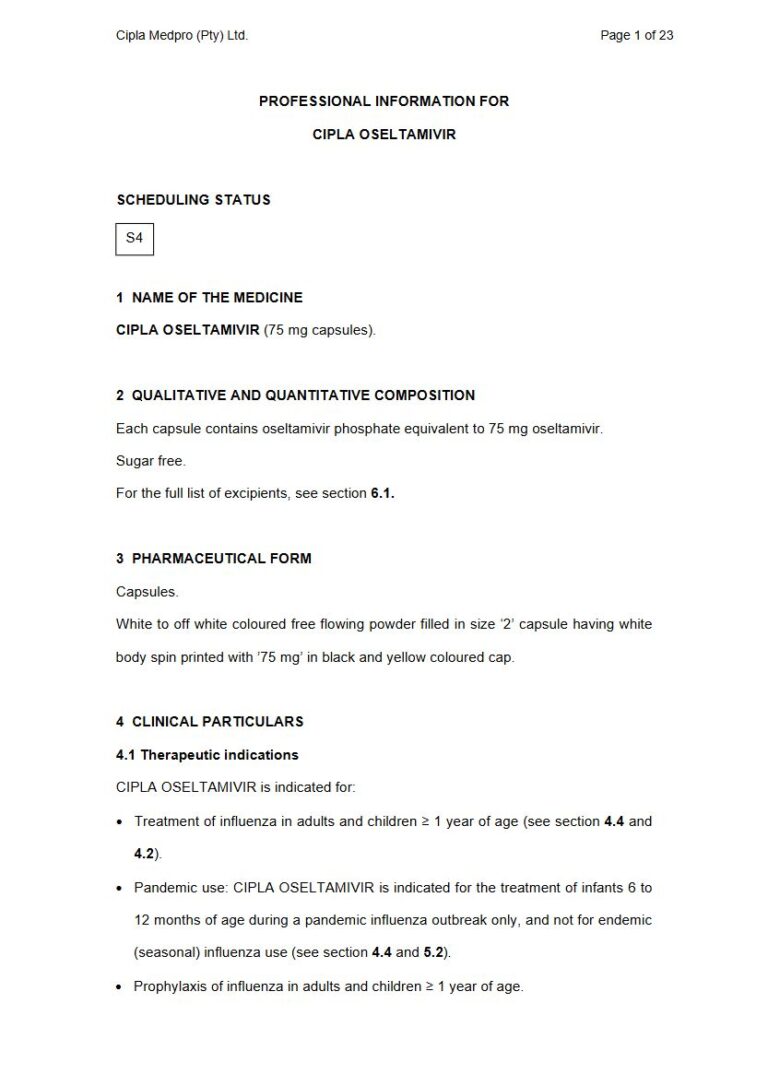 Cipla Oseltamivir 75 mg Capsules. package insert preview