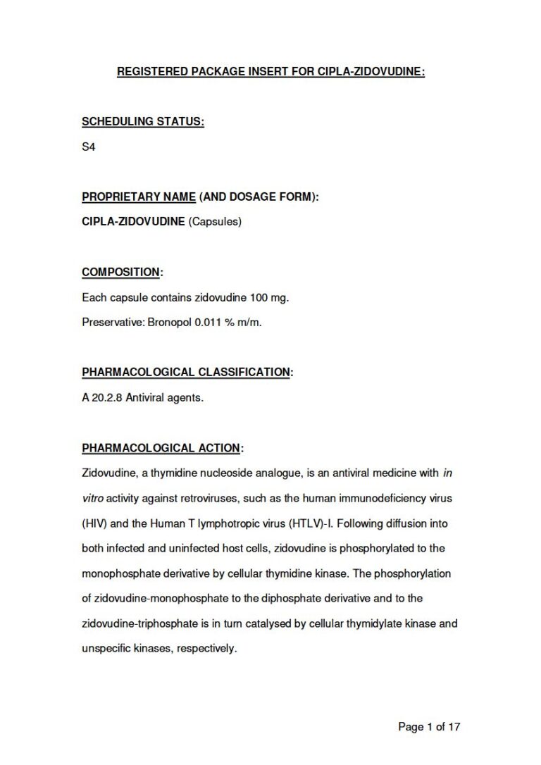 Cipla Zidovudine 100mg Capsule package insert preview