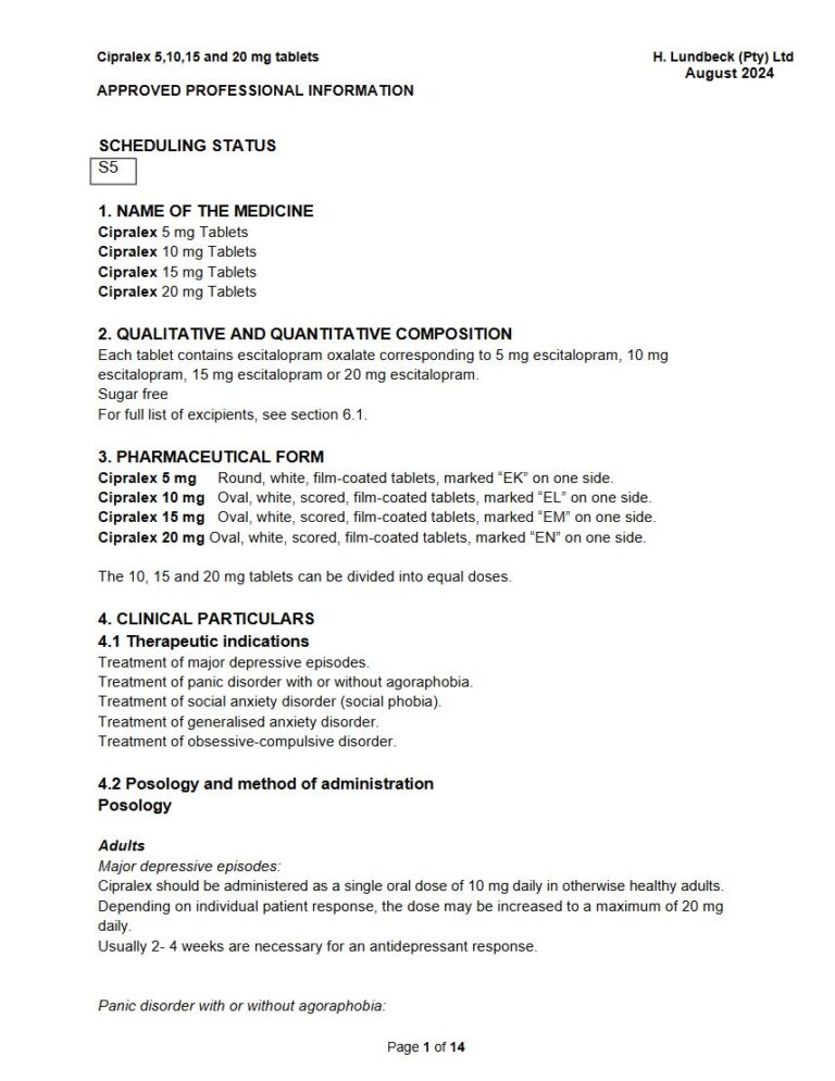 Cipralex Tablets package insert preview
