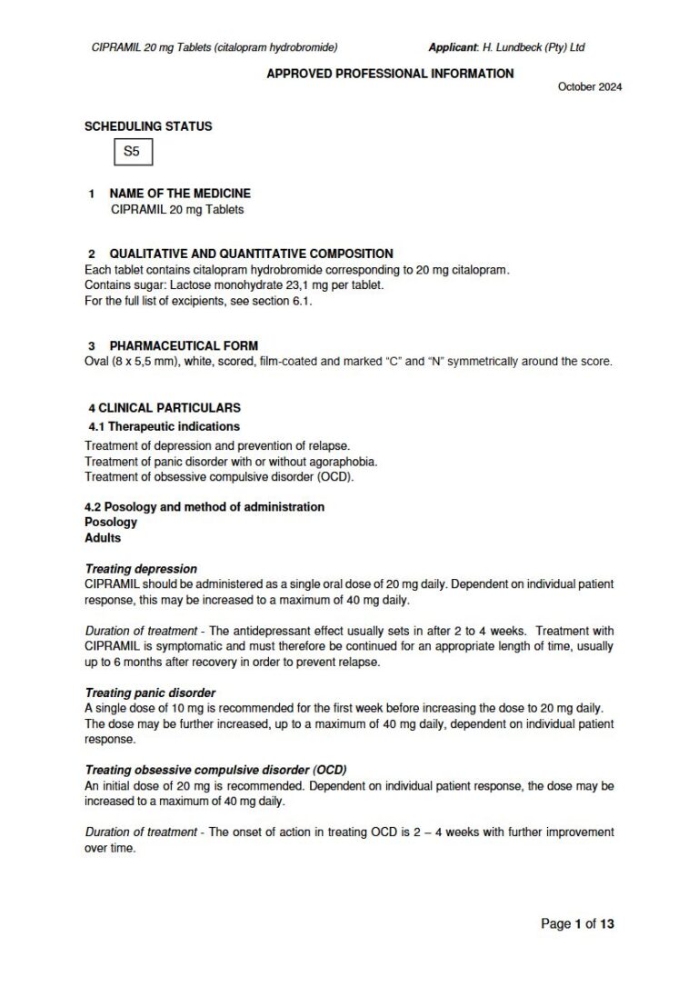 Cipramil 20 Mg Tablets package insert preview