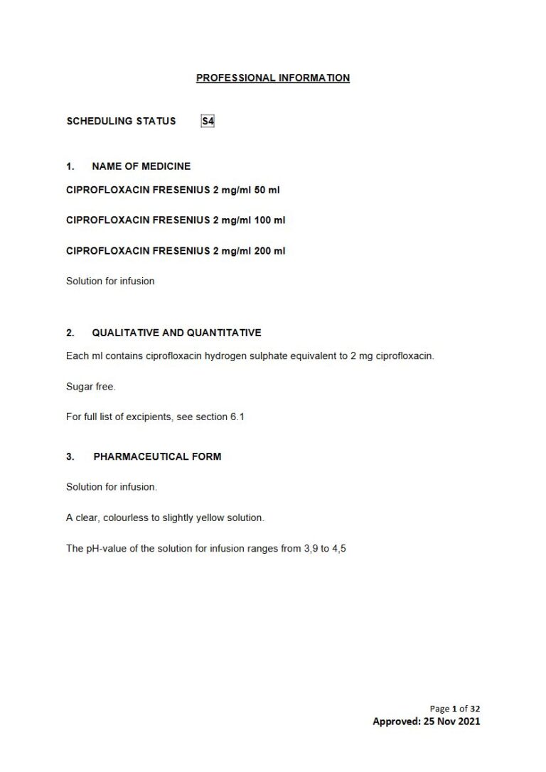 Ciprofloxacin Fresenius 2 mg/50 ml/100 ml/200 ml Solution package insert preview