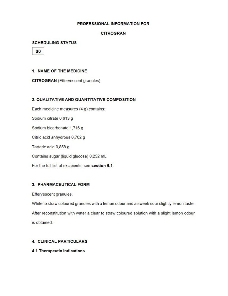 Citrogran 4 g Effervescent granules package insert preview