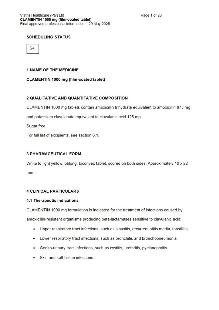 Clamentin 1000 Mg Film-Coated Tablets package insert preview