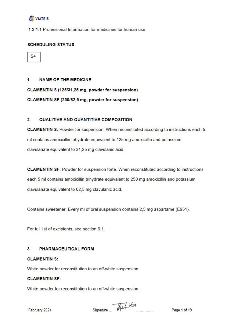 Clamentin S, Clamentin Sf 31,25 mg/62,5 mg Suspension package insert preview