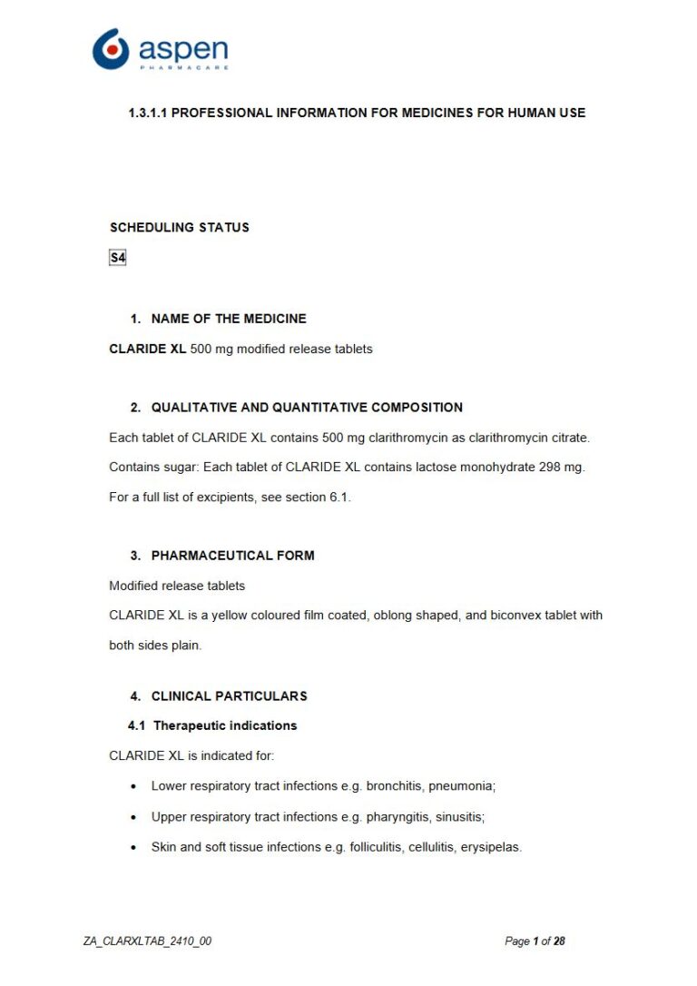 Claride Xl 500 mg MR tablets package insert preview