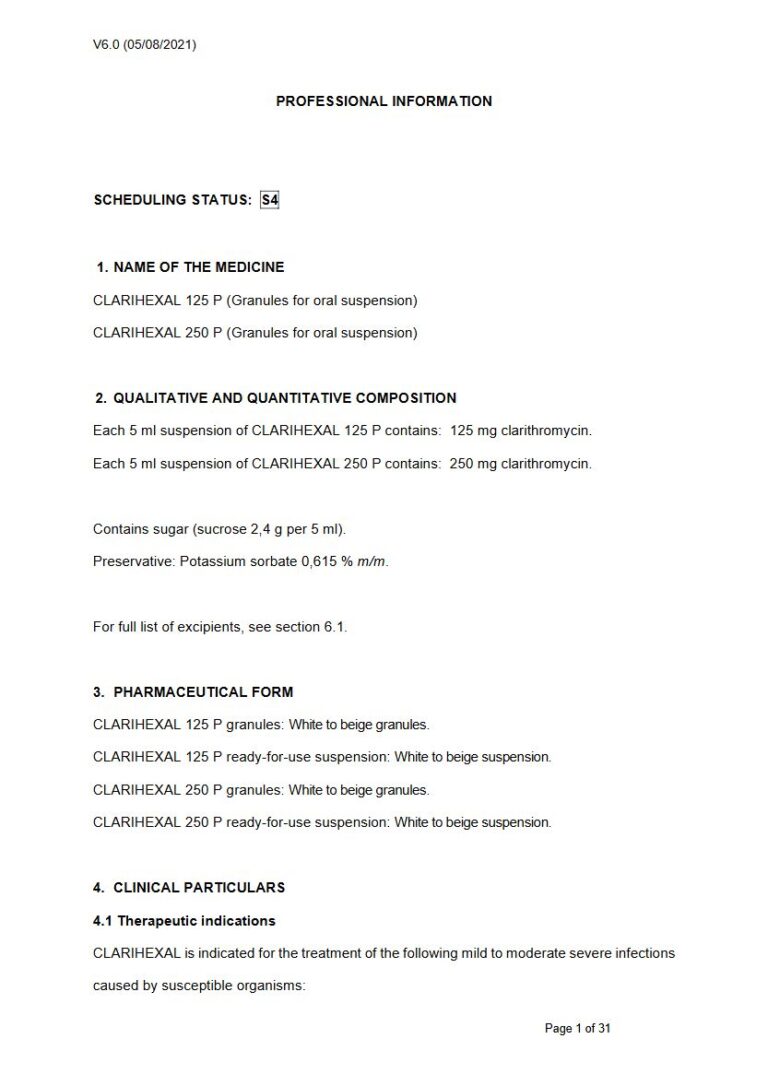Clarihexal 125 mg/250 mg Oral Suspension package insert preview
